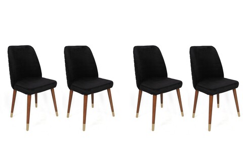Set scaune 4 piese, Nmobb, Hugo-386 V4, Metal, Negru / Nuc / Auriu