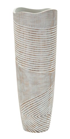Vaza decorativa Wood Effect, Mauro Ferretti, 19x19x55 cm, polirasina, alb antic