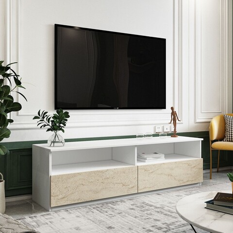 Comoda TV, Inarch, Centra, Alb / Travertin