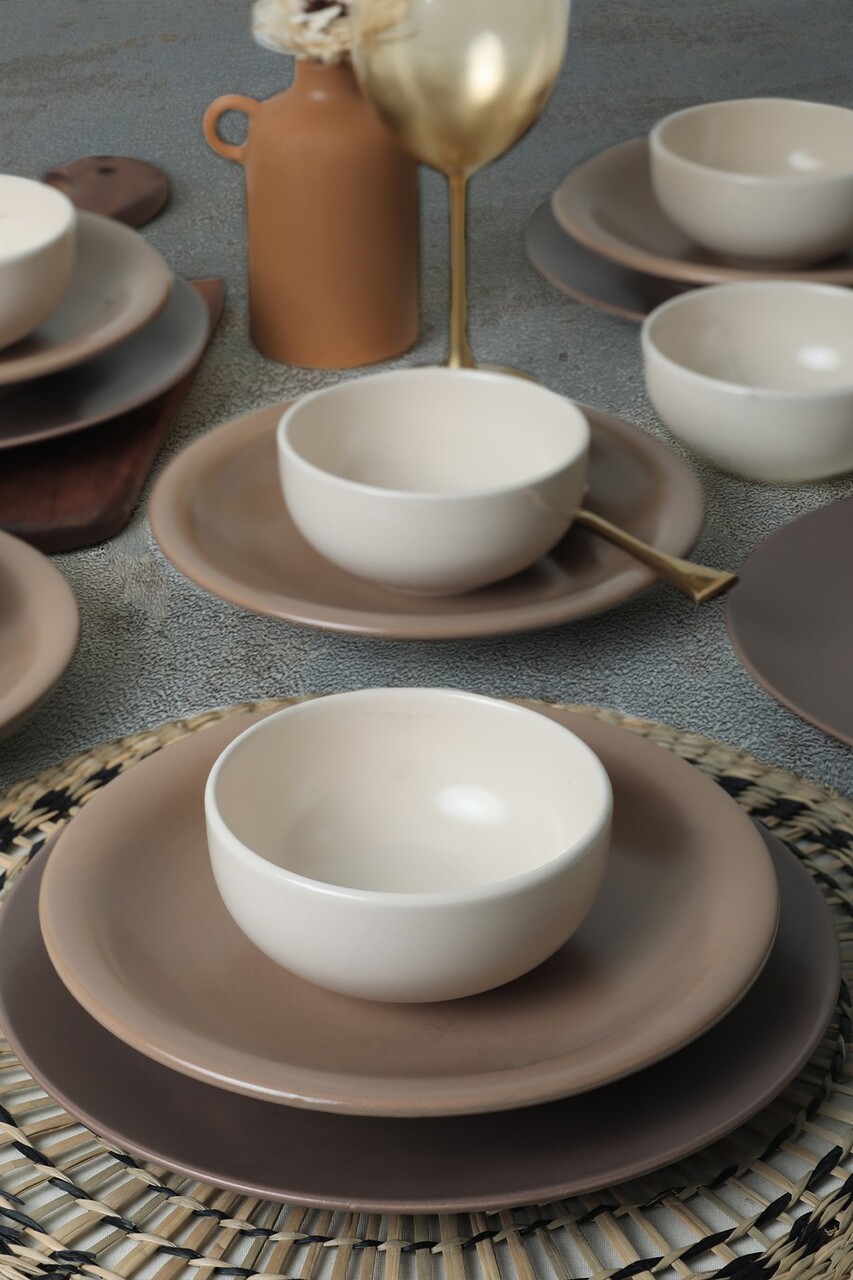 Set de cină din ceramică (18 piese), L'essentiel Maison, 275KRM1972, Antibacterian, Maro/Alb - view 2