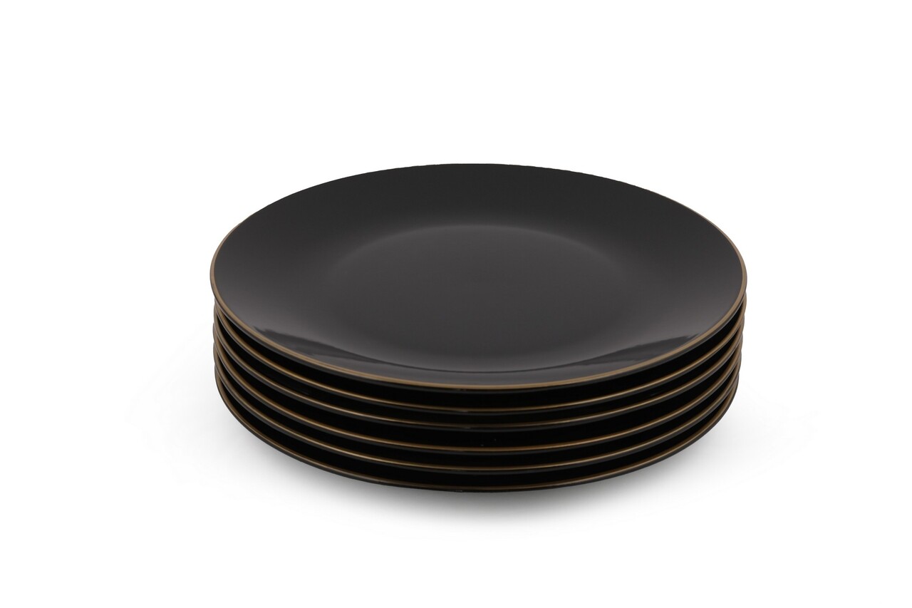 Set 6 Farfurii Intinse ST040106F650, Keramika, 25x25x3.7 Cm, Ceramica, Negru