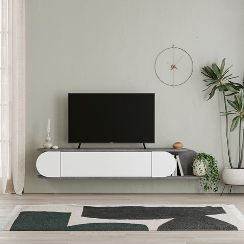 Comoda tv, homitis, tone, 180x30x29.6 cm, alb / gri