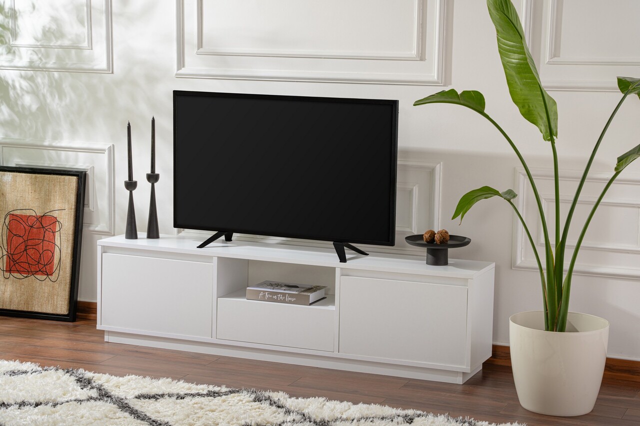 Comoda TV, Nordure, Vanguard, 160x42x29.5 cm, Alb natural