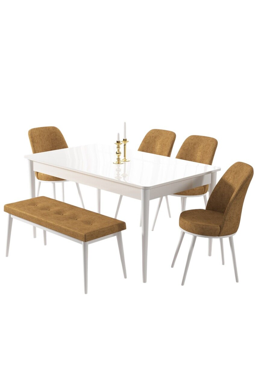Set masa si 6 scaune, Hanah Home, Pir, Alb / Cappuccino — imaginea 2