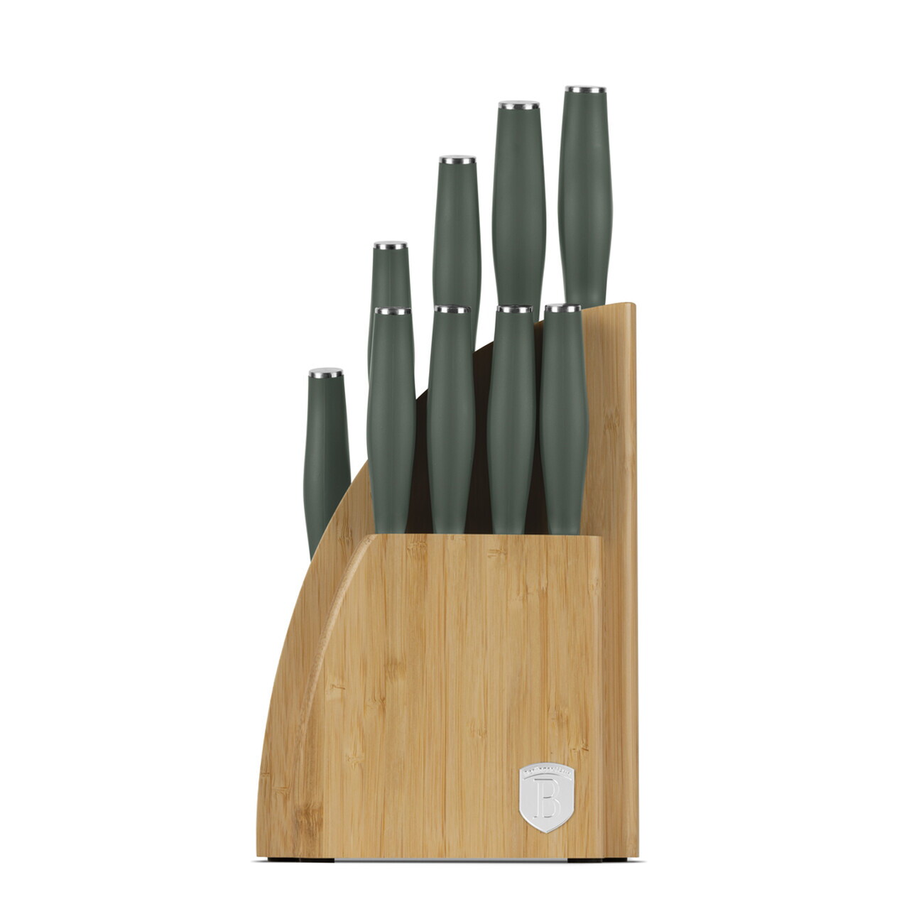 Set 9 cutite cu suport Berlinger Haus, Matte Green, inox/bambus, verde mat/natur - imagine 2