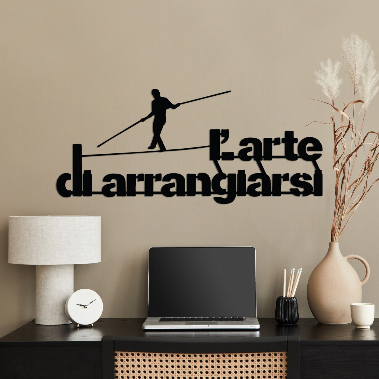 Decoratiune de perete, Arrangiarsi 3, Dimensiune: 60 x 25 cm, Negru — imaginea 2