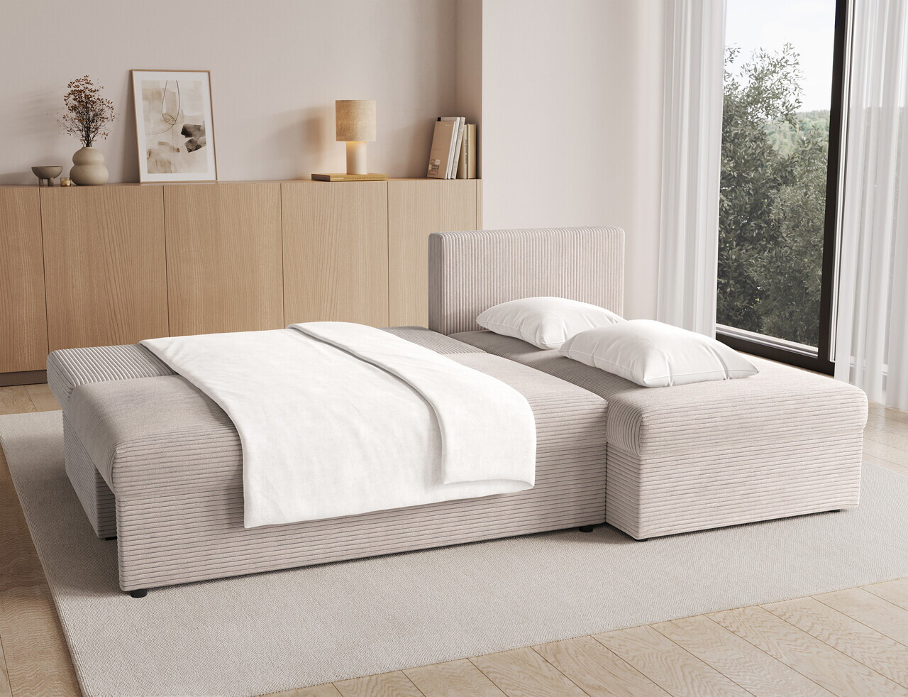 Coltar extensibil reversibil 3 locuri ELTAP, Gino, 201x143x90 cm, lemn/poliester, bej — imaginea 6