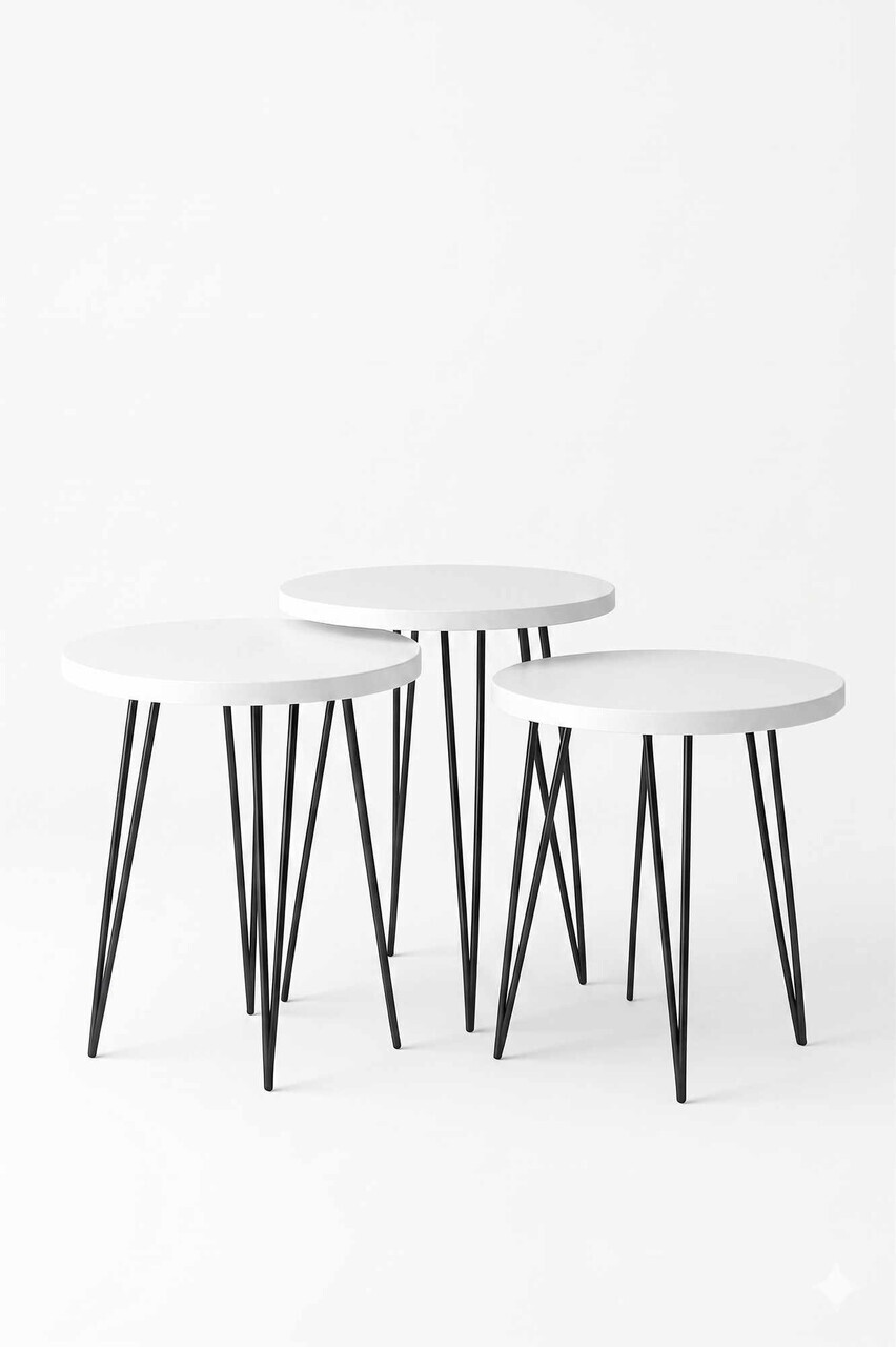 Set masute 3 piese, Hanah Home, Peka252, PAL, Alb/Negru — imaginea 2