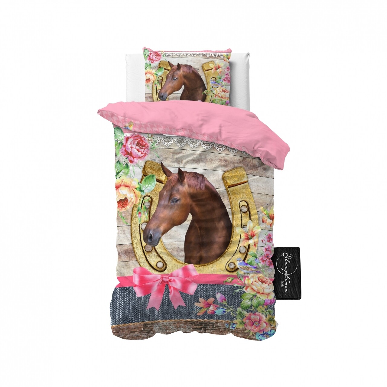 Lenjerie De Pat Pentru O Persoana, Lovely Horse Pink, Royal Textile,  100% Bumbac