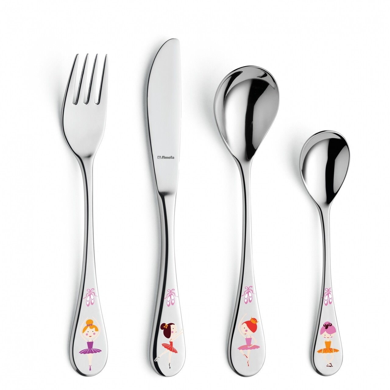 Set tacamuri pentru copii, 4 piese, Amefa, Balerina, inox