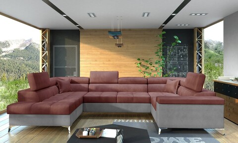 Coltar extensibil stanga 6 locuri ELTAP, Th-40, Thiago, 342x208x88 cm, lemn/poliester, roz inchis/gri deschis