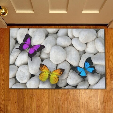 Covoras de intrare butterflies, casberg, 38x58 cm, poliester, mov/galben/albastru