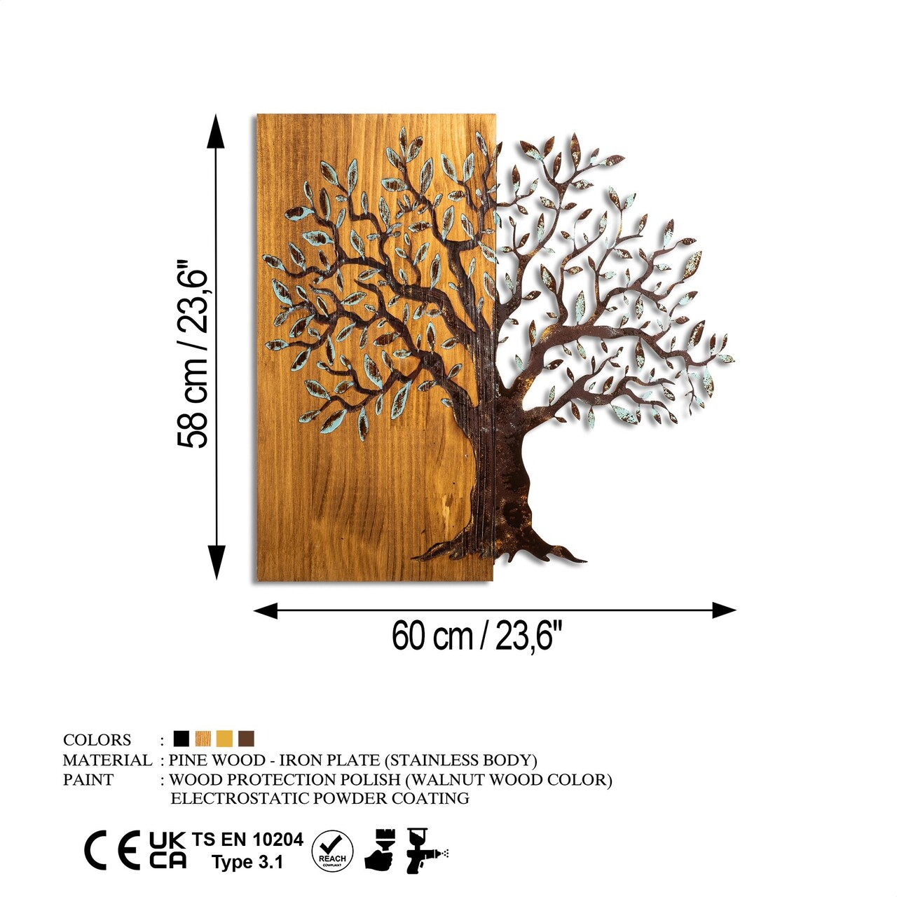 Decoratiune de perete, Mysterious Tree, Lățime: 60 cm Înălțime: 58 cm Adâncime: 3 cm, Multicolor - view 9