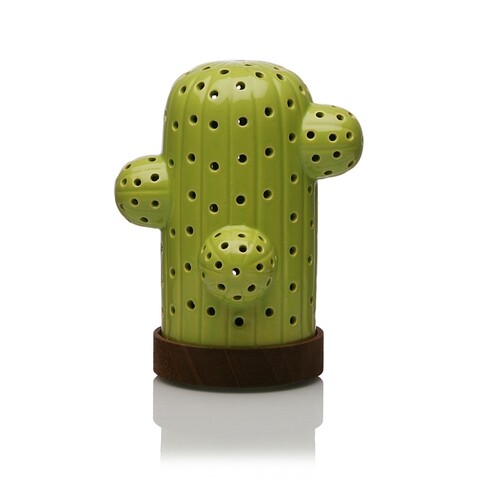 Decoratiune luminoasa cu led-uri cactus, versa, 14.6x16.7 cm, cu baterii, ceramica/lemn