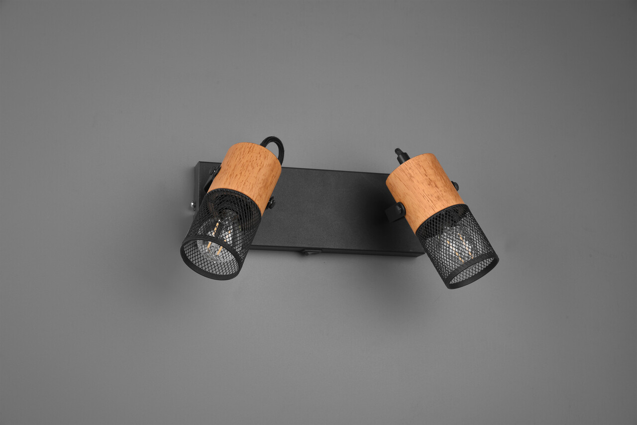 Plafoniera Tosh, TRIO, 26x9x19.5 cm, 15W, 2x E14, metal, negru mat/natur