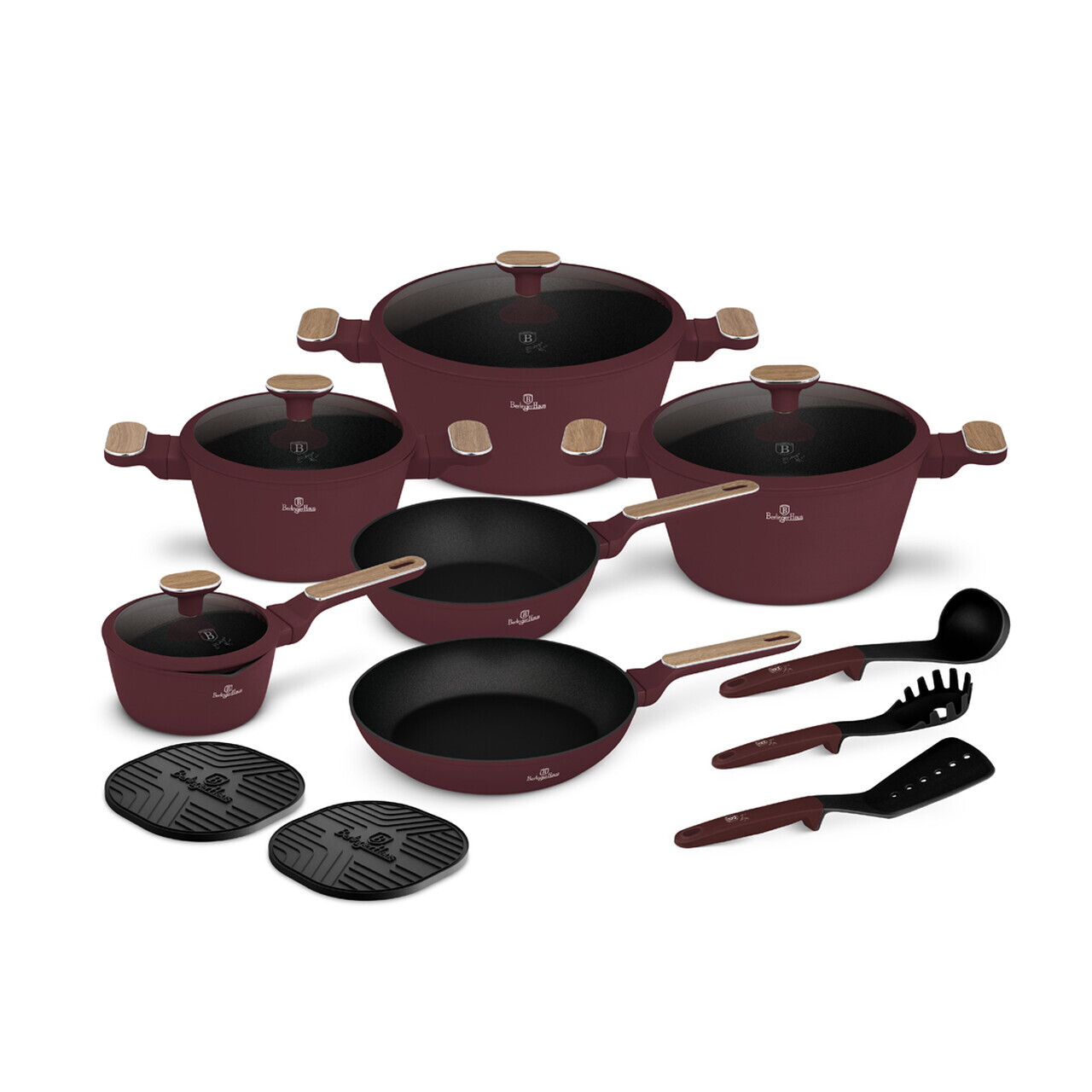 Set pentru gatit Berlinger Haus, Leonardo Nordic, 15 piese, aluminiu forjat, visiniu mat - imagine 13