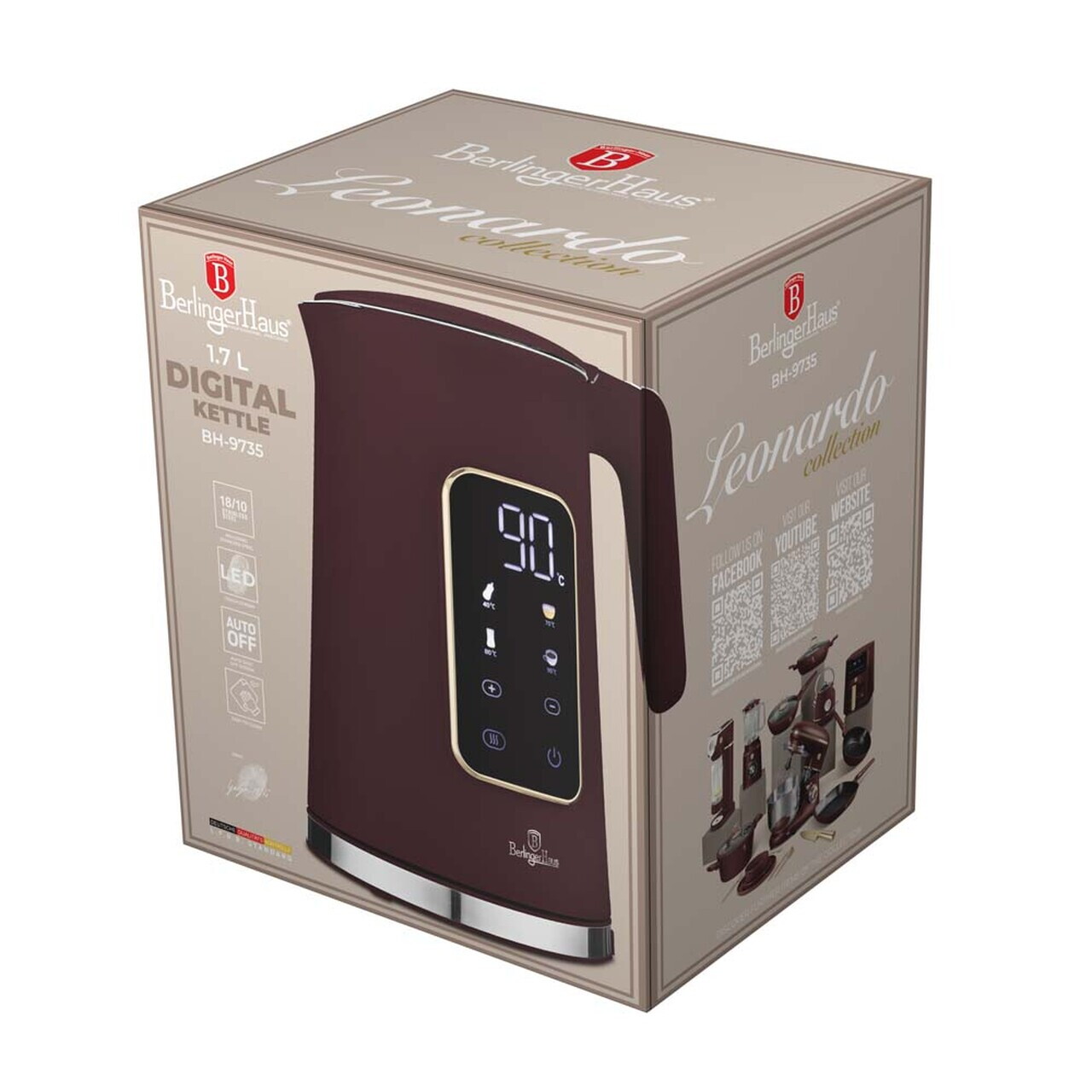 Ceainic electric digital Berlinger Haus, Leonardo, 1.7 L, plastic/inox, visiniu mat - imagine 10
