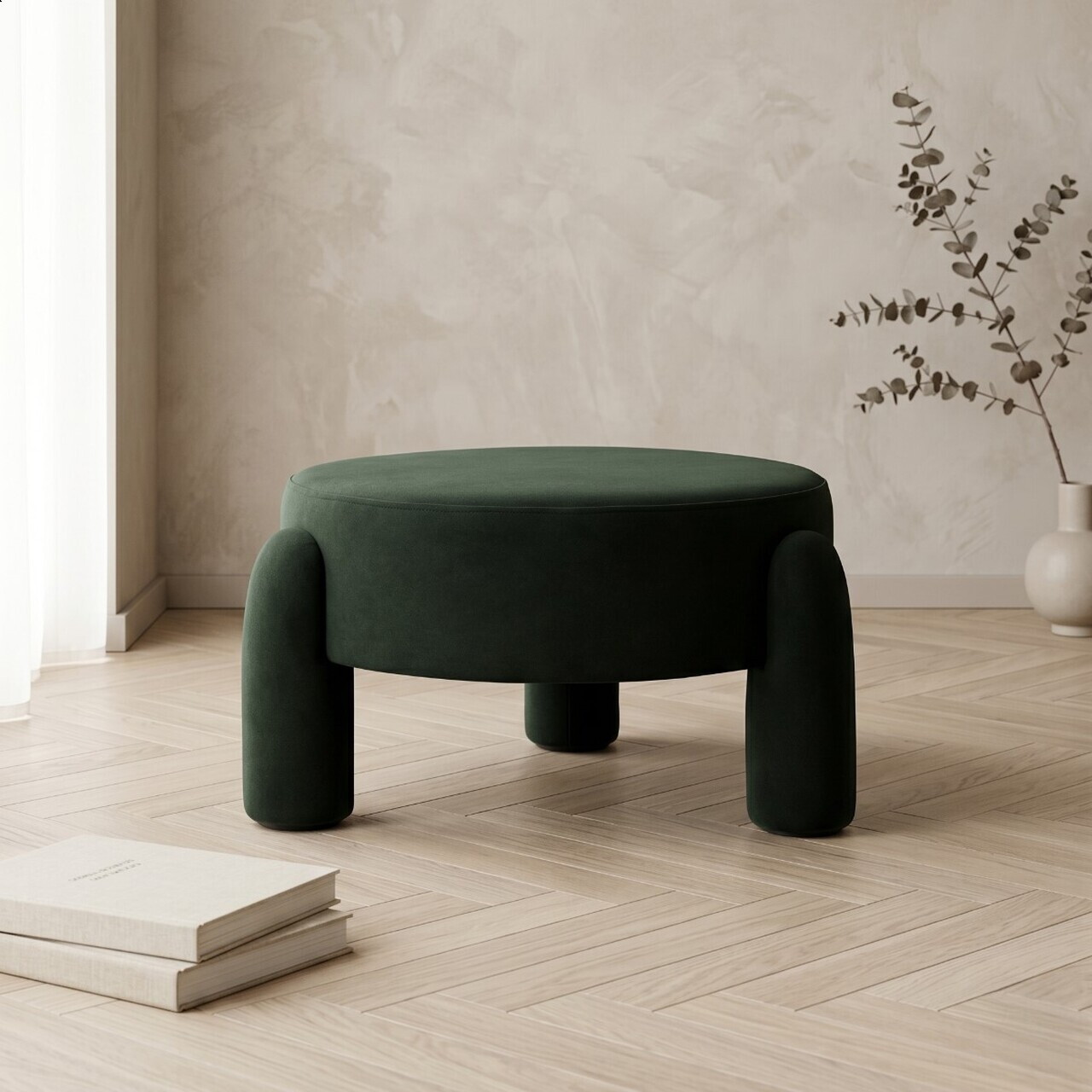 Taburet Ollera, Homla, 65x36 cm, MDF/poliester, verde inchis