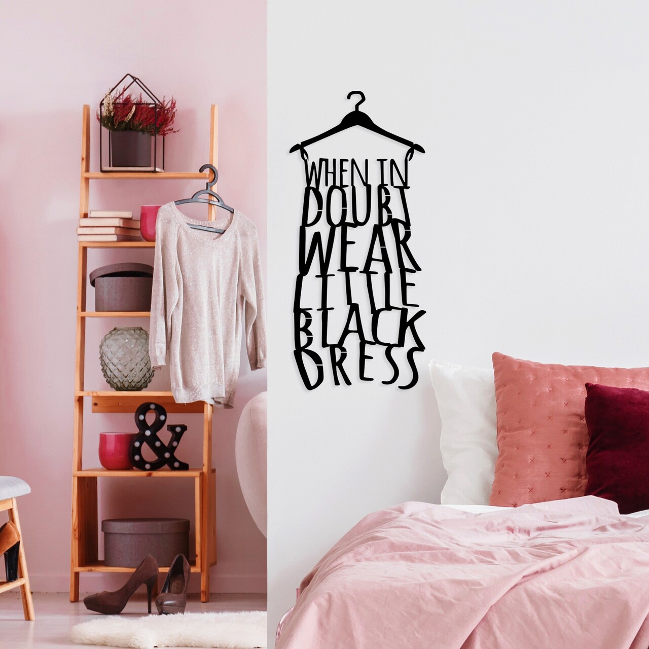 Decoratiune de perete, When In Doubt Wear Lıttle Black Dress, Metal, Dimensiune: 32 x 70 cm, Negru - 1 | YEO