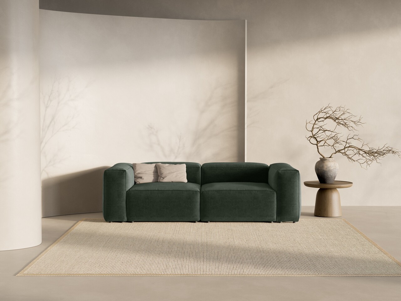 Canapea 3 locuri, Bergamo, Cosmopolitan Design, 264x108x70 cm, tesatura structurata, verde muschi - 1 | YEO