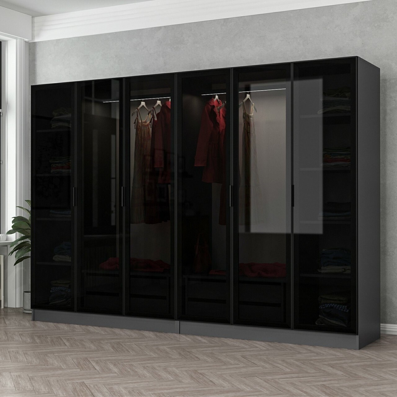 Dulap pentru haine, Minerva, Kale, 270x210x52 cm, PAL, Antracit / Negru - 1 | YEO
