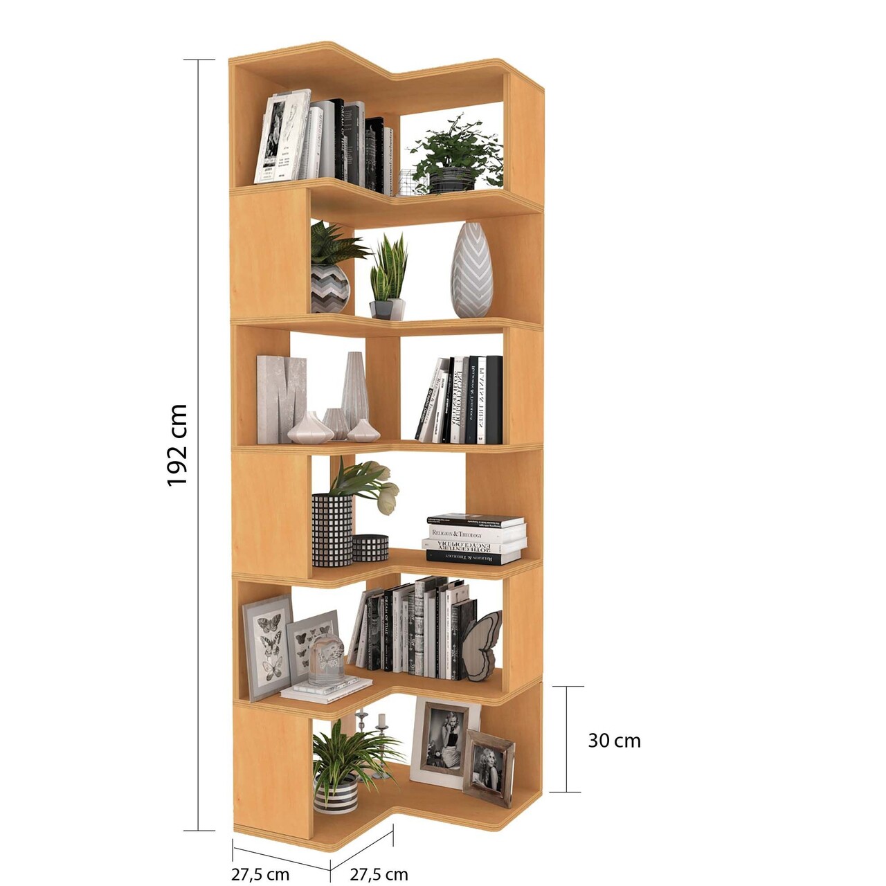 Corp biblioteca, Hanah Home, CPT4806-192, 55x192x27 cm, 100% PLACAJ DE CARPEN, Maro