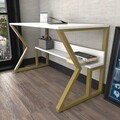 Birou, Zena Home, Wake, 120x72.8x60 cm, PAL, Alb/Auriu