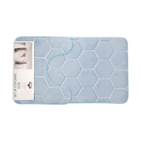 Set 2 covorase de baie, Casa Plastor, Honey, 45 x 73 cm, 37 x 45 cm, poliester/poliuretan/PVC, bleu