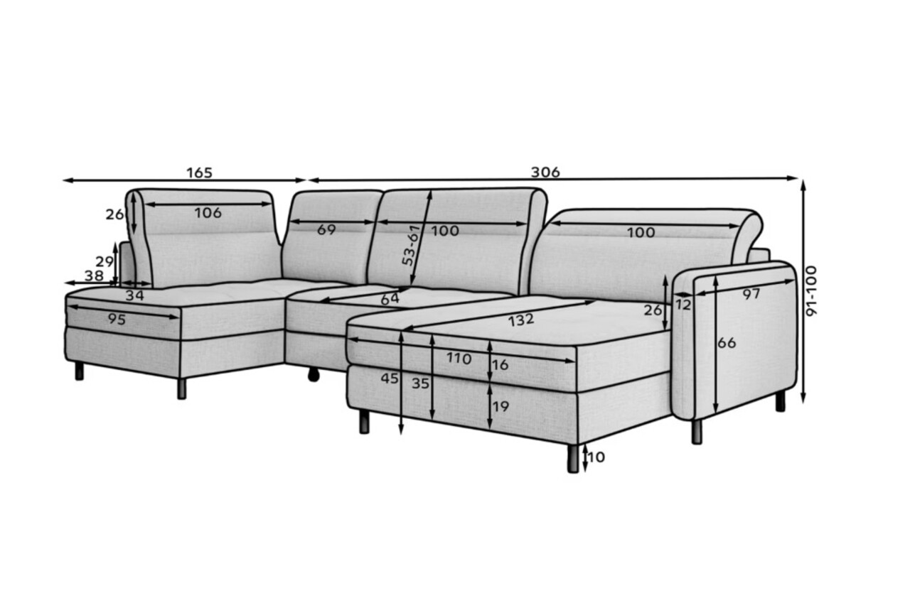 Coltar extensibil stanga 4 locuri ELTAP, LT-03RAQ, Berrto, 306x165x100 cm, lemn/poliester, gri