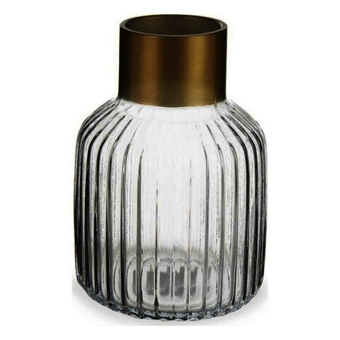 Vaza Stripes, Gift Decor, Ø14.5 x 22 cm, sticla, auriu/transparent