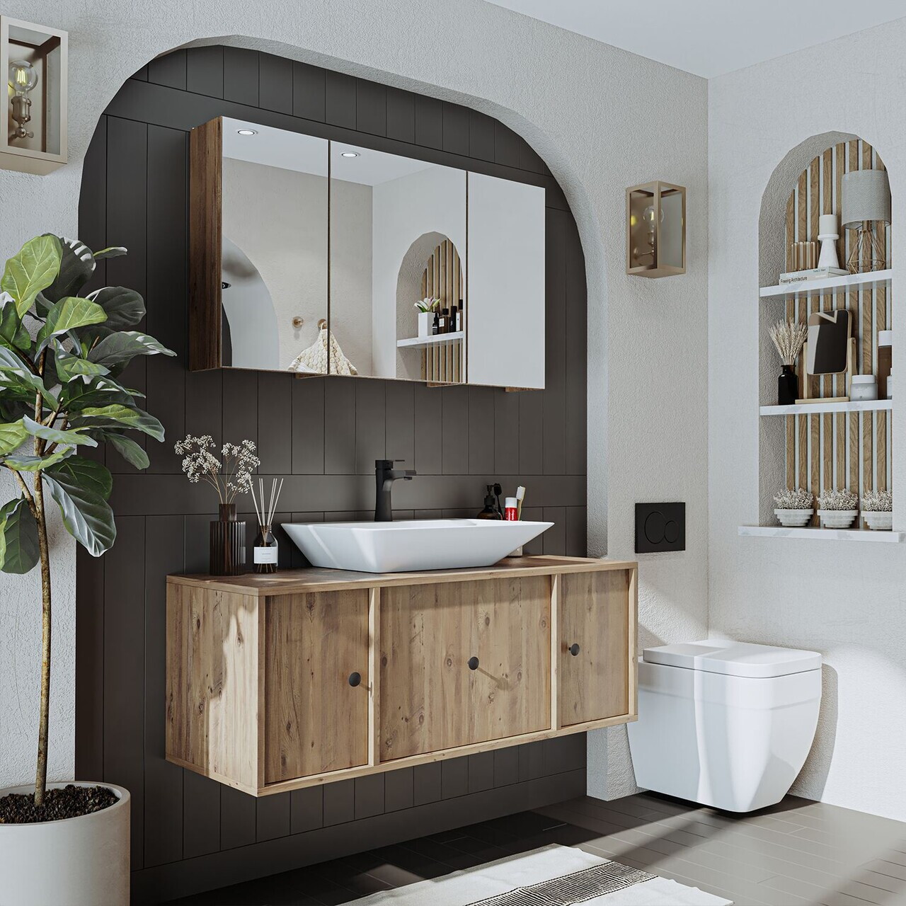 Set Dulap de Baie cu Chiuvetă și Oglindă (2 Piese), Hanah Home, 2558, MDF, Maro — imaginea 2