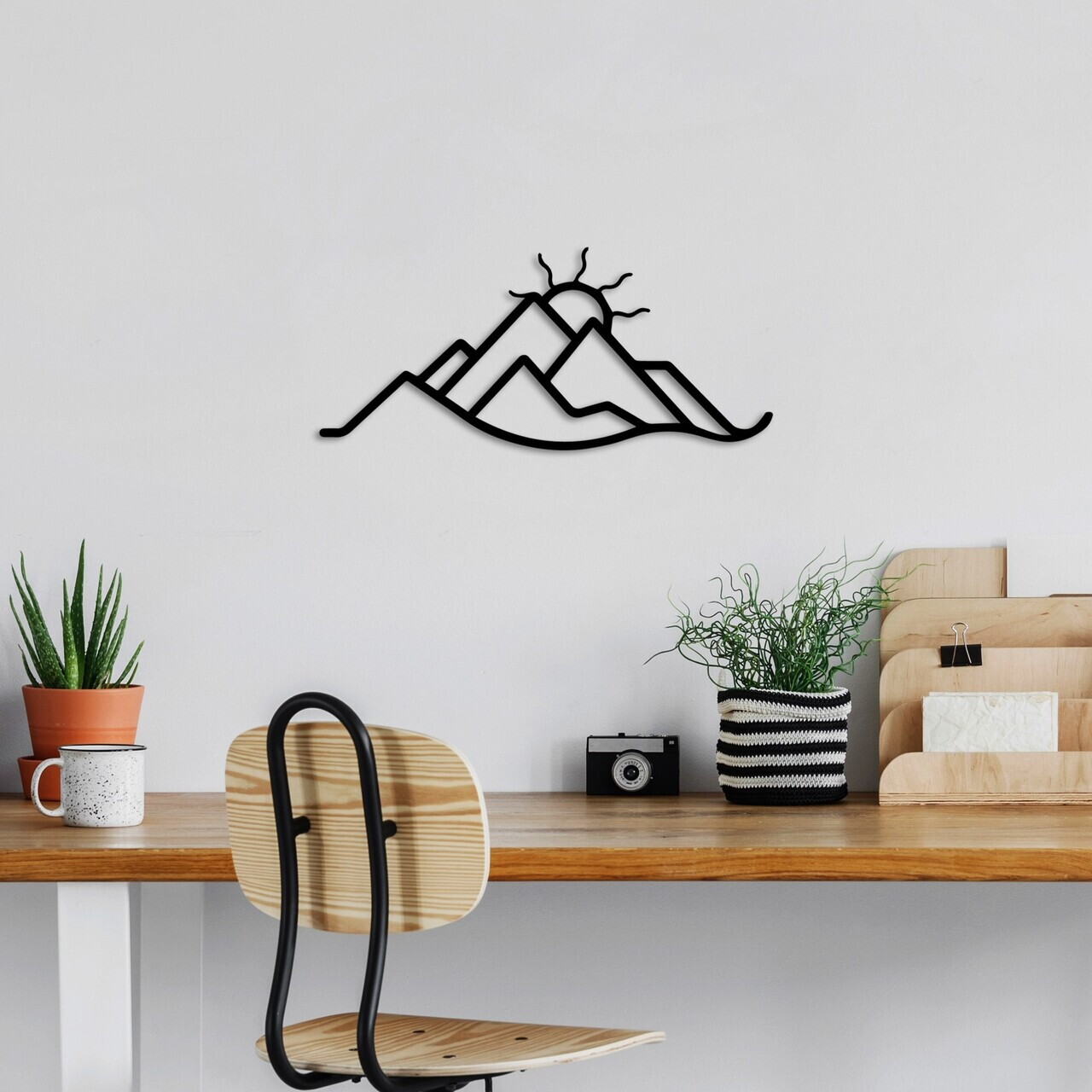 Decoratiune de perete, Mountain and Sun, Dimensiune: 60 x 26 cm, Negru — imaginea 3