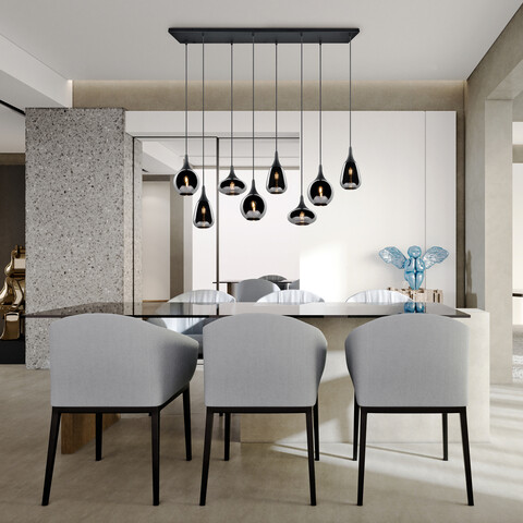 Lustra Lumina, TRIO, 115x20x150 cm, 40W, 8x E14, metal, negru mat/argintiu