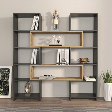 Corp biblioteca, zena home, poyraz, 163.5x150x22 cm, pal, negru / stejar