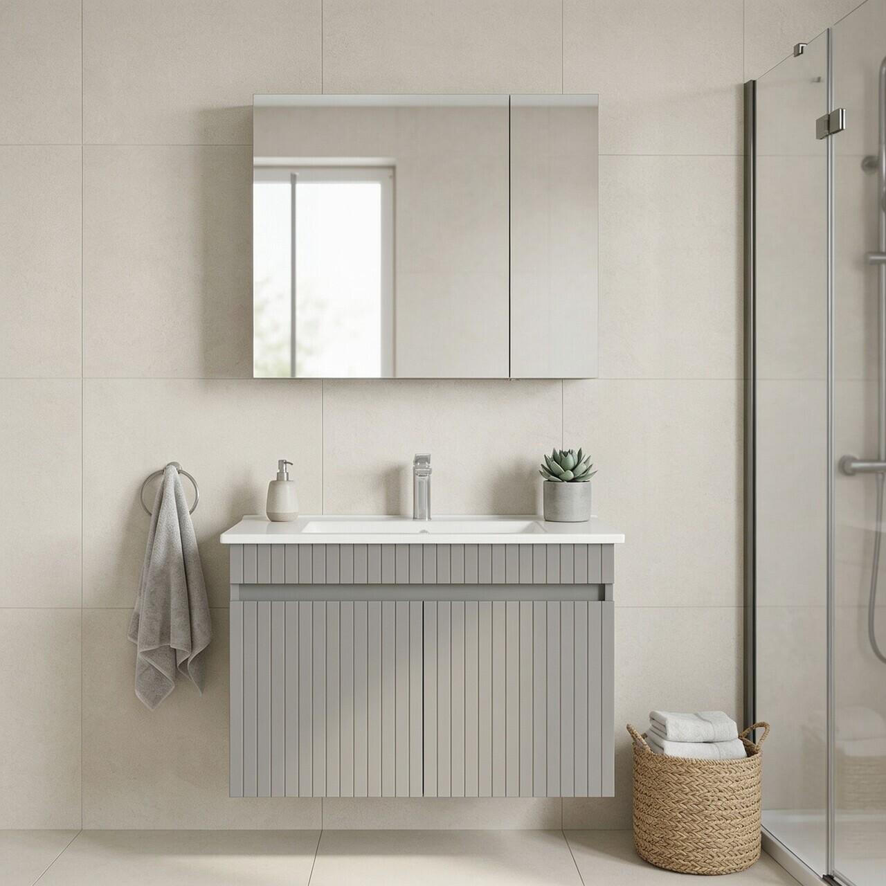 Set Dulap de Baie cu Chiuvetă și Oglindă (2 Piese), Hanah Home, Tivoli 85, Cașmir mat