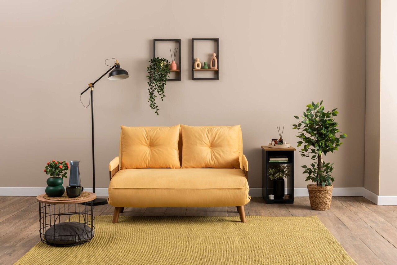 Canapea extensibilă cu 2 locuri, Futon, 859FTN2720, Metal , Galben mustar - 1 | YEO
