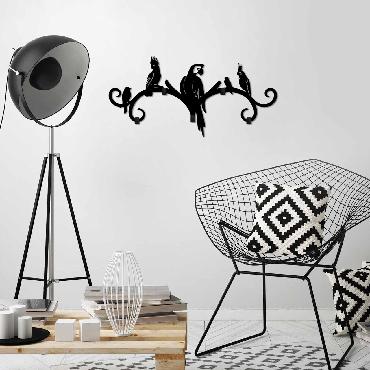 Cuier de perete, Tropical, Metal, Lățime: 60 cm Înălțime: 29 cm Adâncime: 2 cm, Negru — imaginea 2