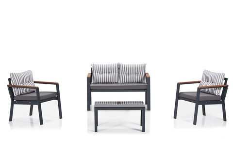 Set mobilier de gradina, clara, defne bahçe oturma grubu, gri / alb / negru