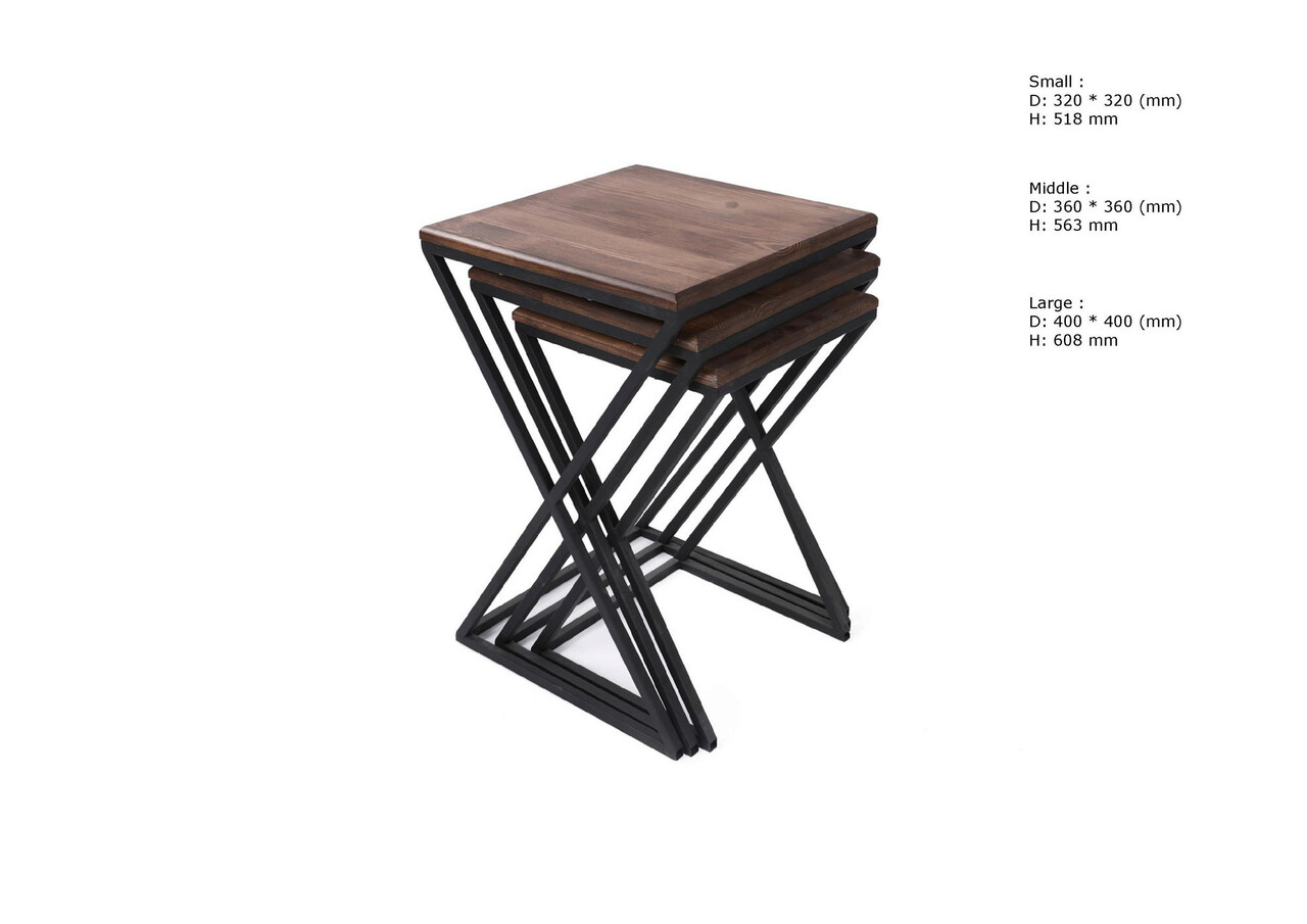 Set masute 3 piese, Puqa Design, Z Zigon, Lemn, Nuc / Negru