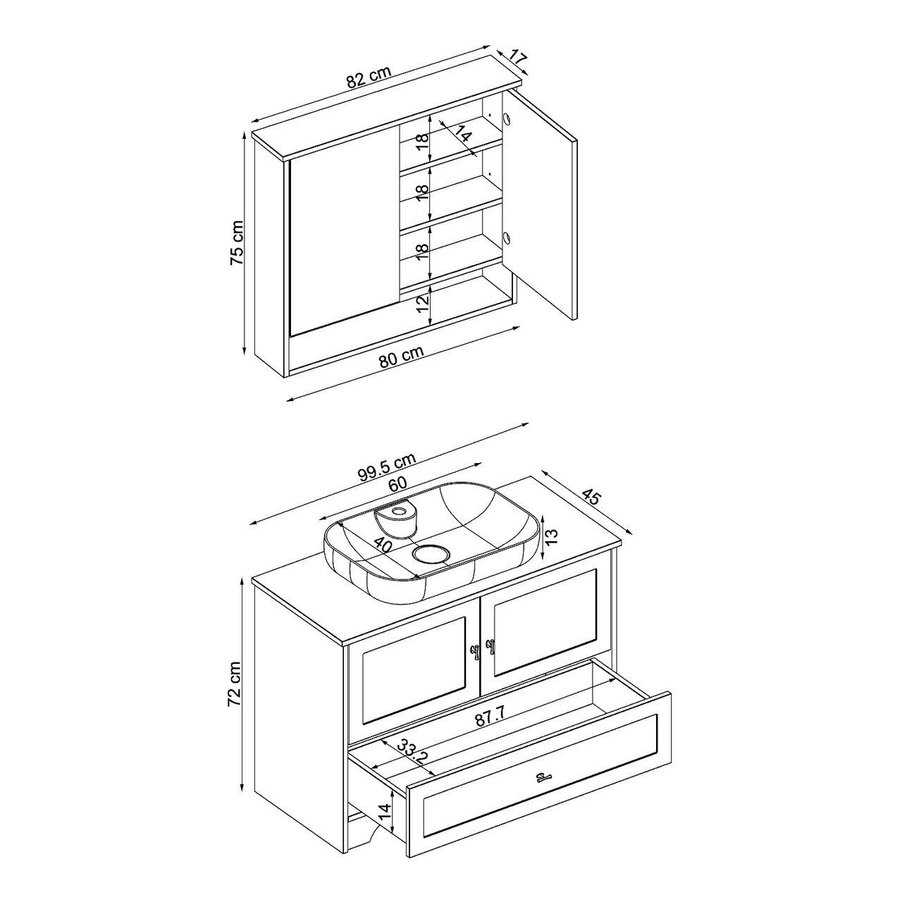Set Dulap de Baie cu Chiuvetă și Oglindă (2 Piese), Hanah Home, 2396, MDF-LAM, Alb mat — imaginea 7