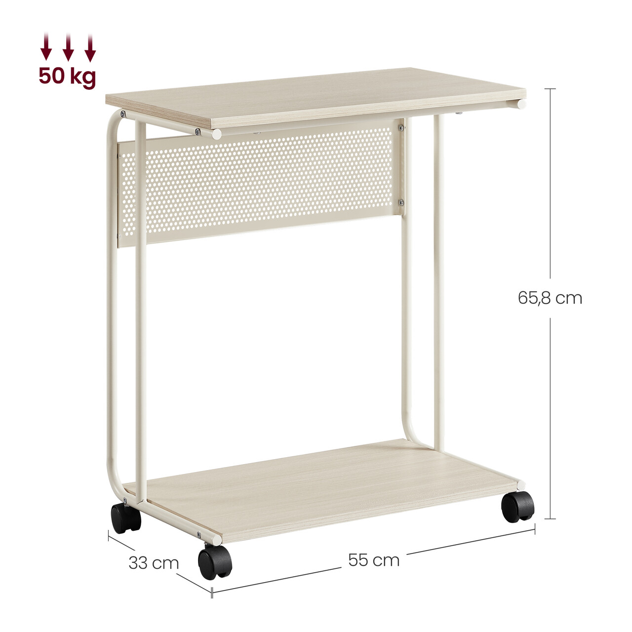 Masuta de cafea in forma de C, cu roti, Vasagle, 55x24x66 cm, max 50 kg, PAL/otel, crem/alb - 1 | YEO