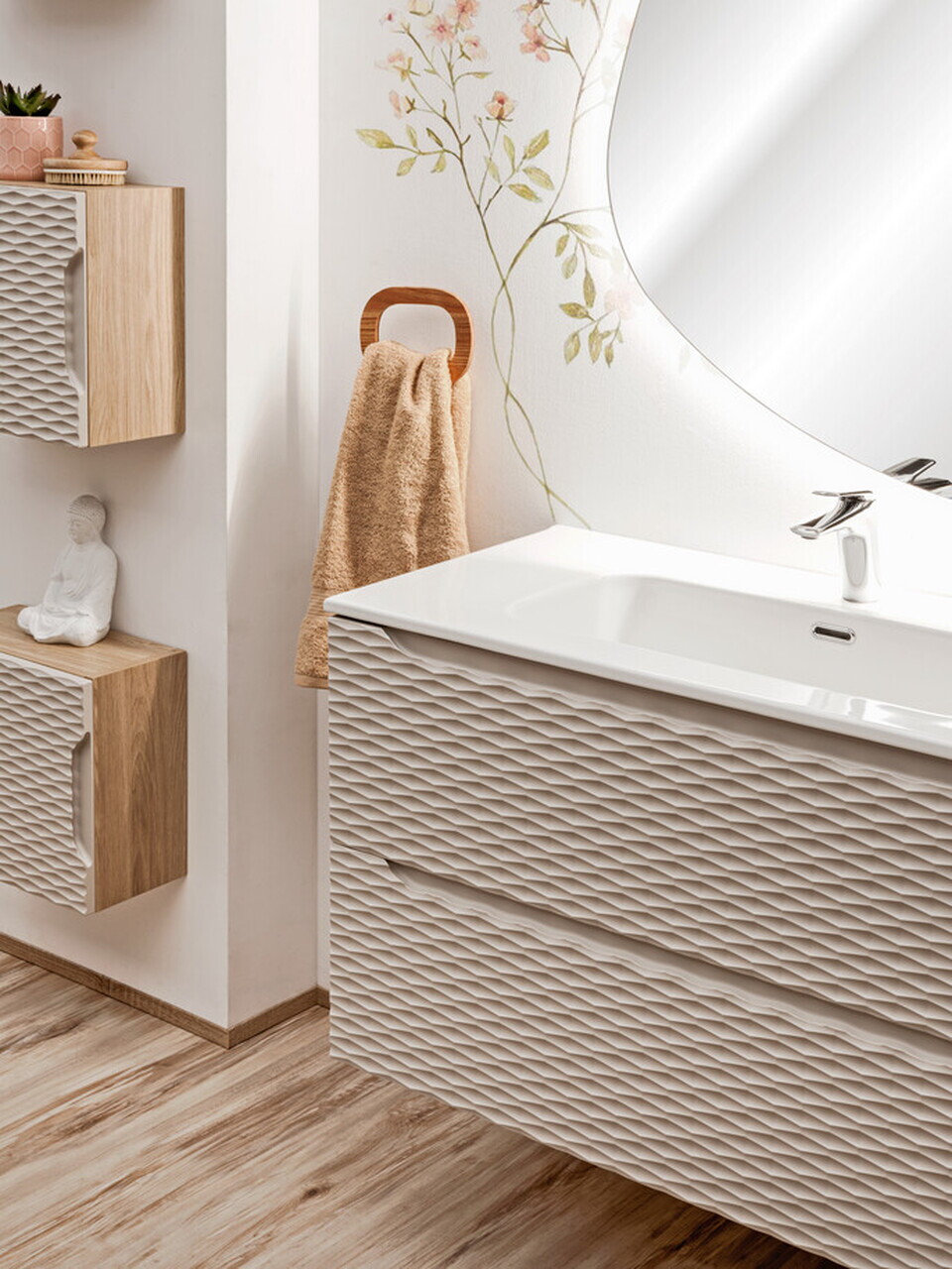 Set mobiler baie, dulap cu lavoar, 70 cm S Un Cloud, Ocean Beige, Comad, MDF/PAL laminat, stejar — imaginea 6