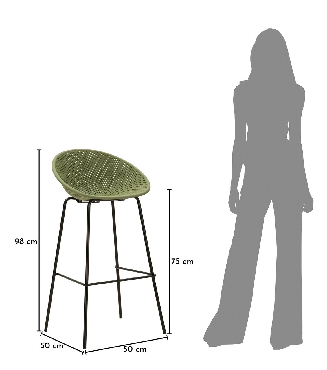 Set 2 scaune de bar, Mauro Ferretti, Ibiza, 50x50x98 cm, utilizare interior / exterior,  plastic/metal, verde/negru - view 3