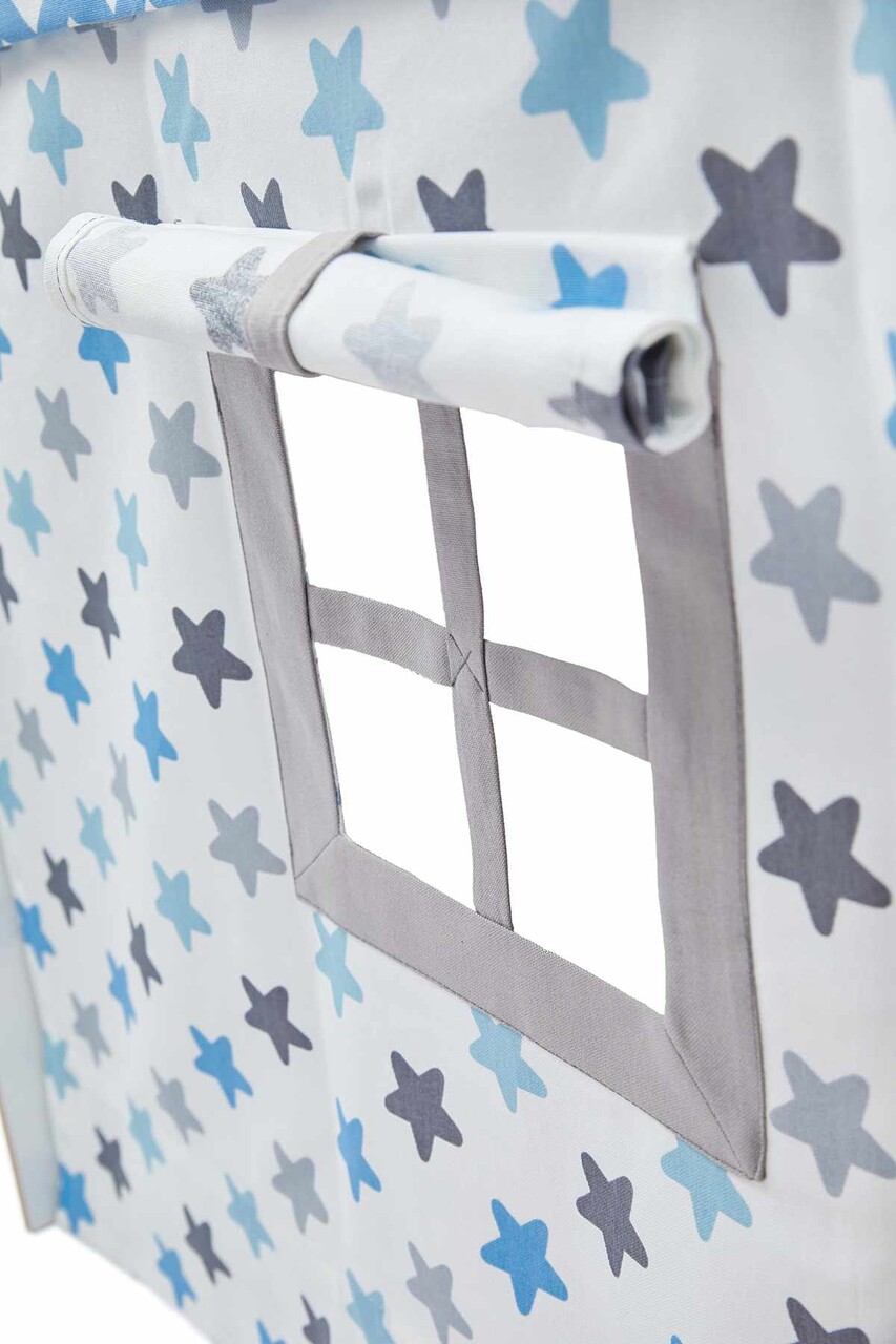 Cort de joaca pentru copii, Hanah Home, Wooden Tent, 95x114x90 cm, Alb/Albastru - imagine 7