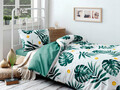 Lenjerie de pat pentru o persoana, Monstera - Green, Eponj Home, 65% bumbac/35% poliester
