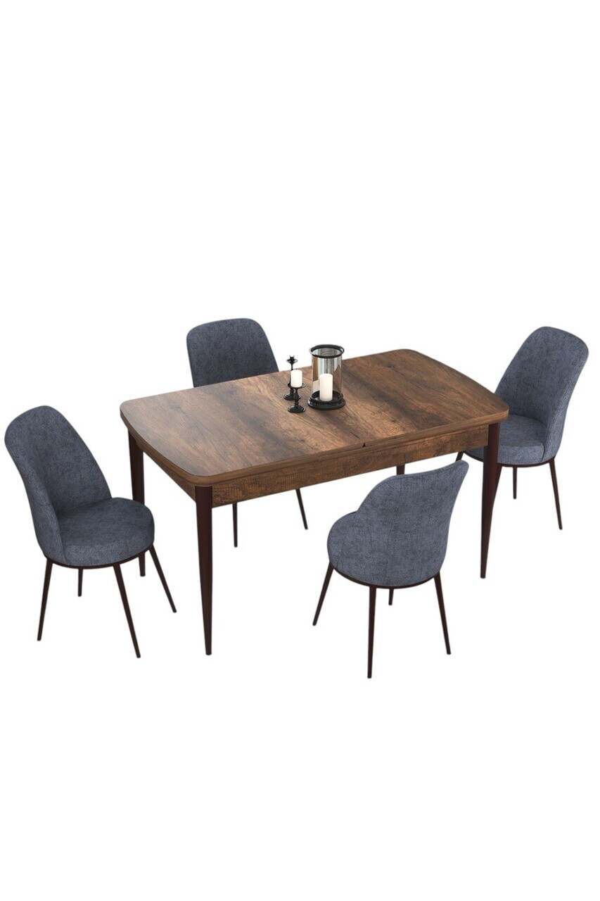 Set masa extensibila si scaune (5 piese), Hanah Home, Kor, Model de lemn baroc / Afumat — imaginea 2