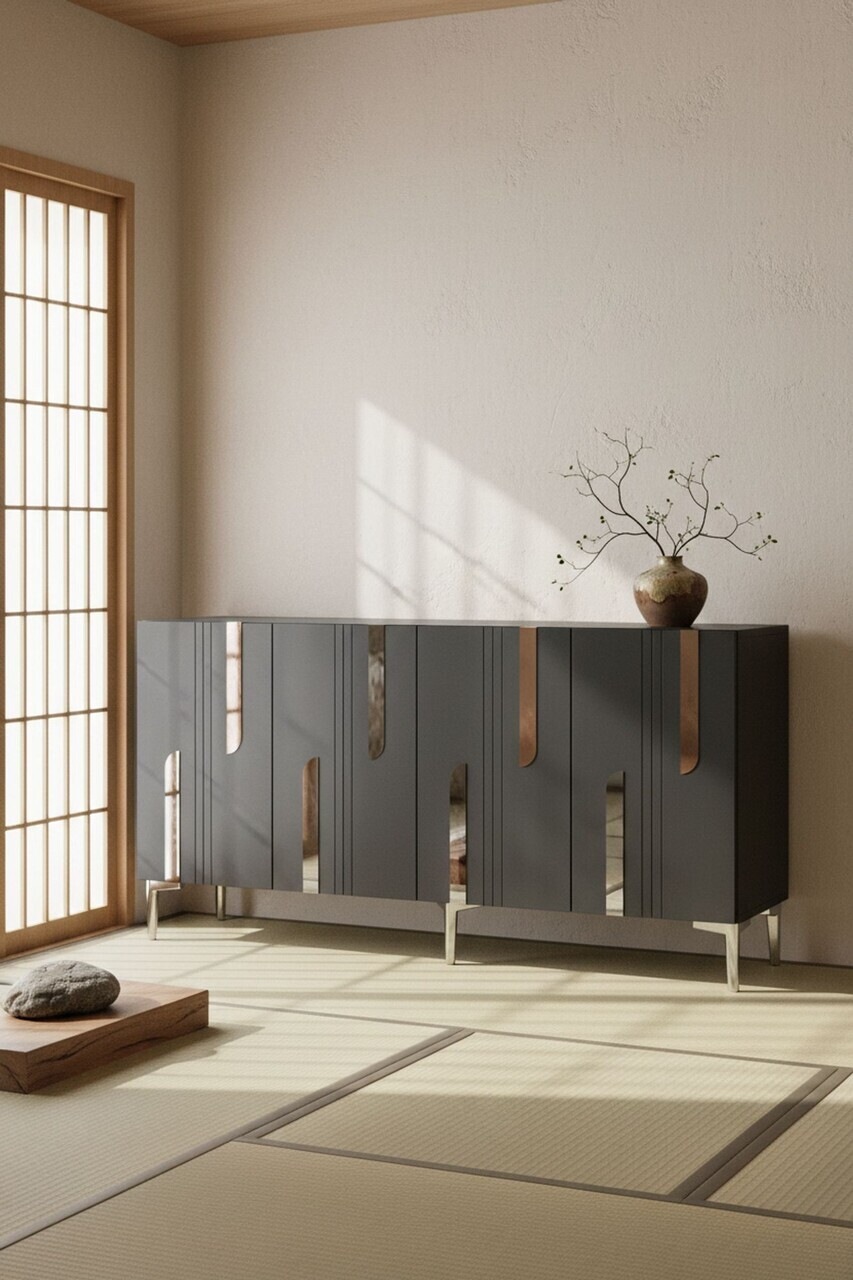 Consola, Hanah Home, Nota 150, 150x75x32 cm, Antracit / Argintiu