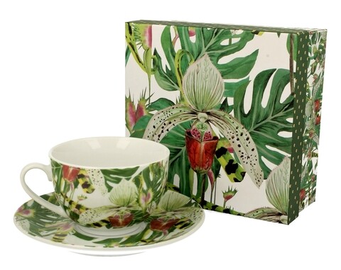 Ceasca cu farfurie Orchid, Duo, 250 ml, portelan, verde
