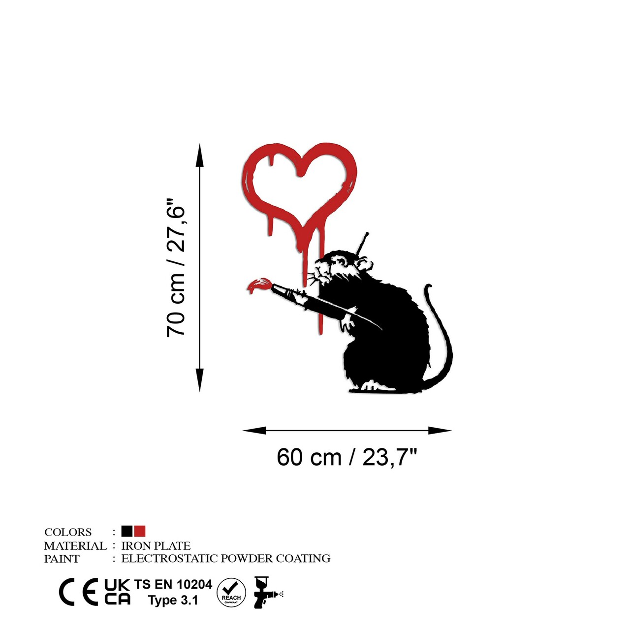 Decoratiune de perete, Banksy Metal 08, (Grosime: 1,5 mm), Alb - view 7