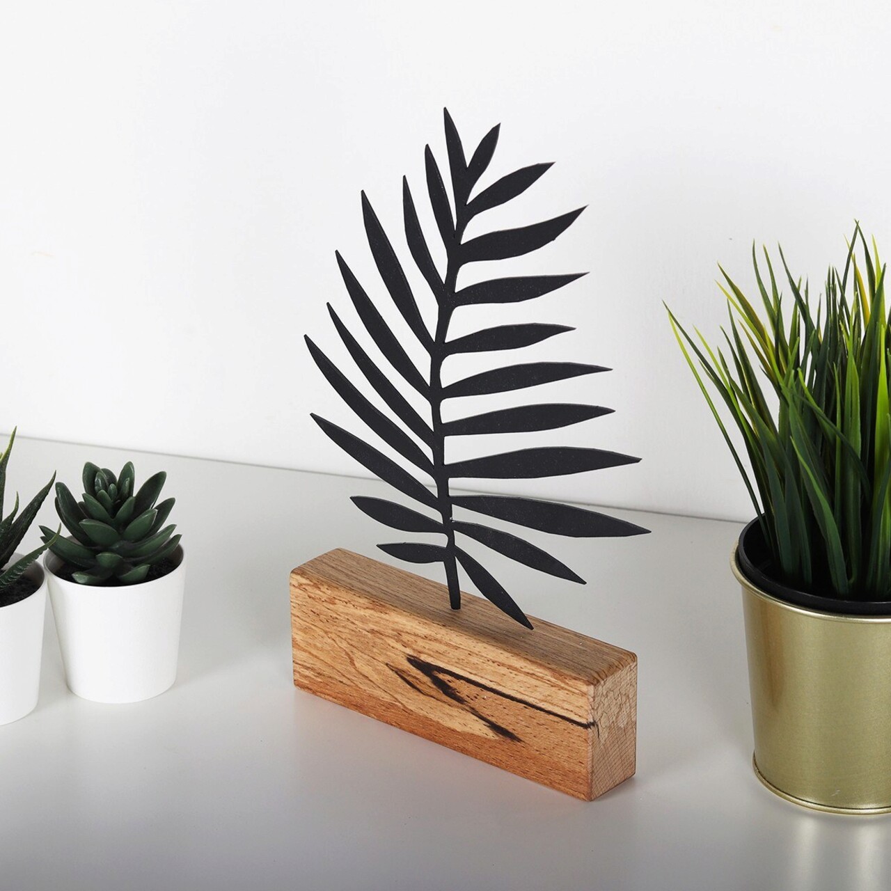 Decoratiune, Palm Leaf, 17x27x3.5 cm, Metal, Negru - 2 | YEO